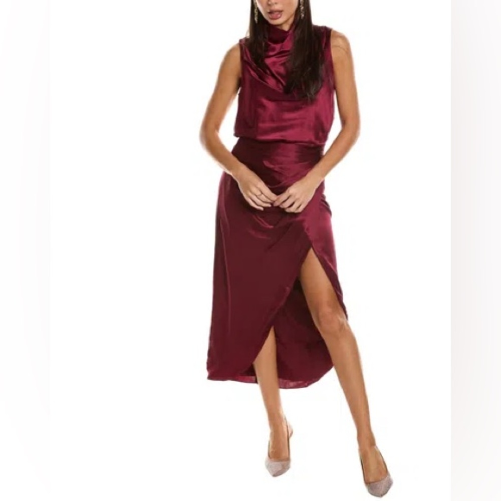 AIIFOS ORLA Skirt Metallic Satin MIDI Skirt In Metallic Red - Picture 7 of 15